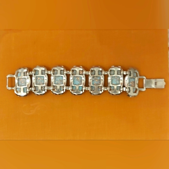 Selro Selini Bracelet, Baby Blue with Copper Confetti Cabochons Bracelet - Picture 2 of 4